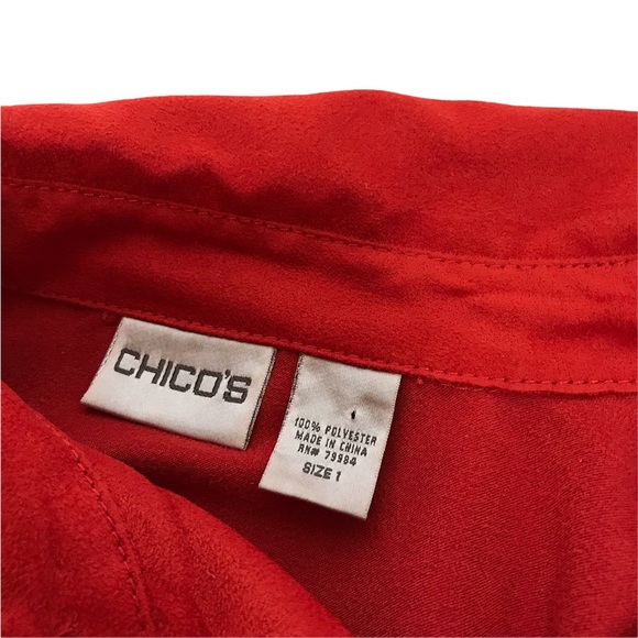 Chico’s Red Faux Suede Red Women’s Short Waisted Jacket sz1 (8/10) - Picture 8 of 9